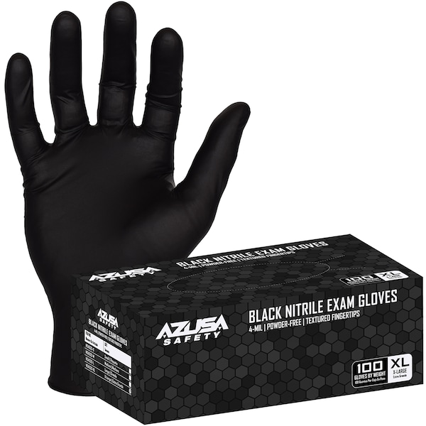 Azusa Safety 4-mil Powder-Free Black Nitrile Exam Gloves, Textured Fingertips, XL, 100 PK ND4020 - main